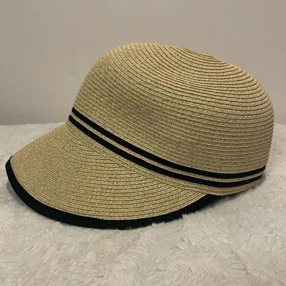 August Hat Company- Front Brim Sunhat Paper Tan Black Trim Beach Resort- O/S